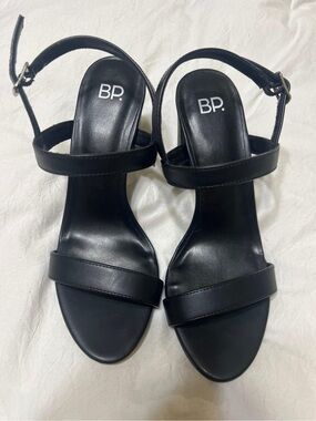 bp Black Two-Strap Ankle Buckle Sandals